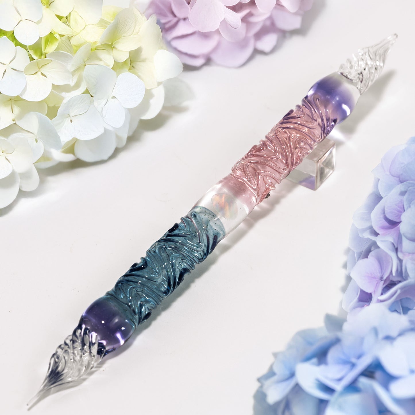 紫陽花 うねり 二刀流 ガラスペン BUNGUBOX x Synchronicity Glass Art