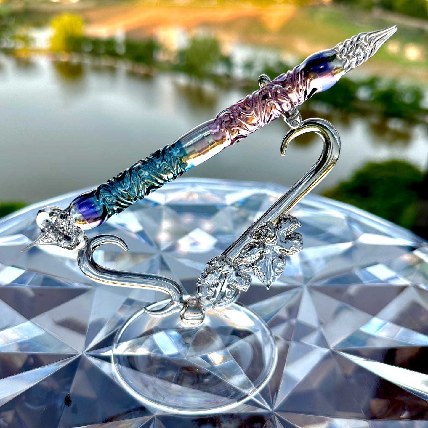 紫陽花 うねり 二刀流 ガラスペン BUNGUBOX x Synchronicity Glass Art
