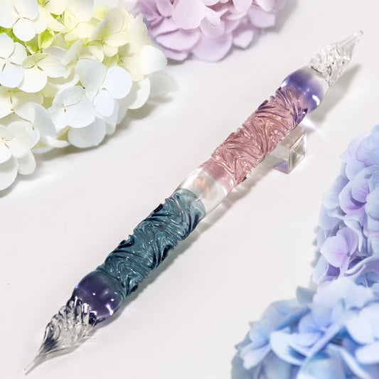 紫陽花 うねり 二刀流 ガラスペン BUNGUBOX x Synchronicity Glass Art