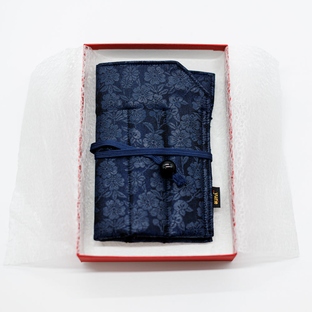 yurie pure silk pen roll for 6, "Yozakura" (Dark Blue)