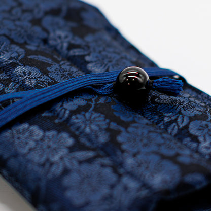 yurie pure silk pen roll for 6, "Yozakura" (Dark Blue)