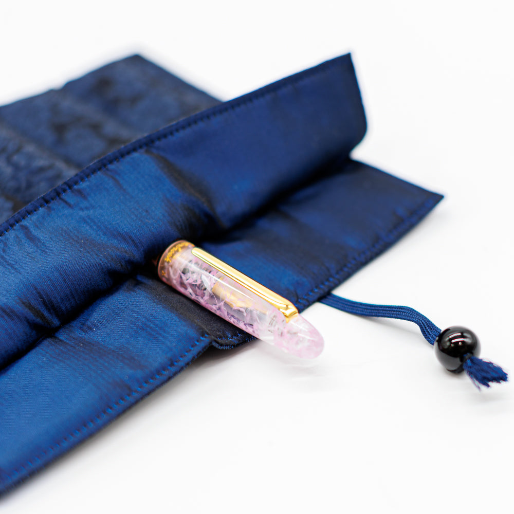 yurie pure silk pen roll for 6, "Yozakura" (Dark Blue)