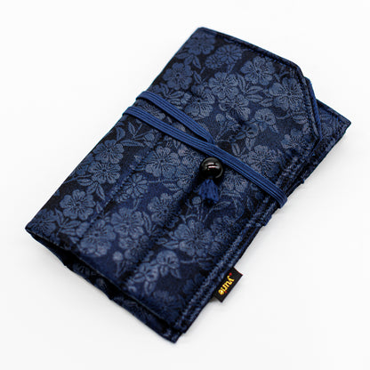 yurie pure silk pen roll for 6, "Yozakura" (Dark Blue)