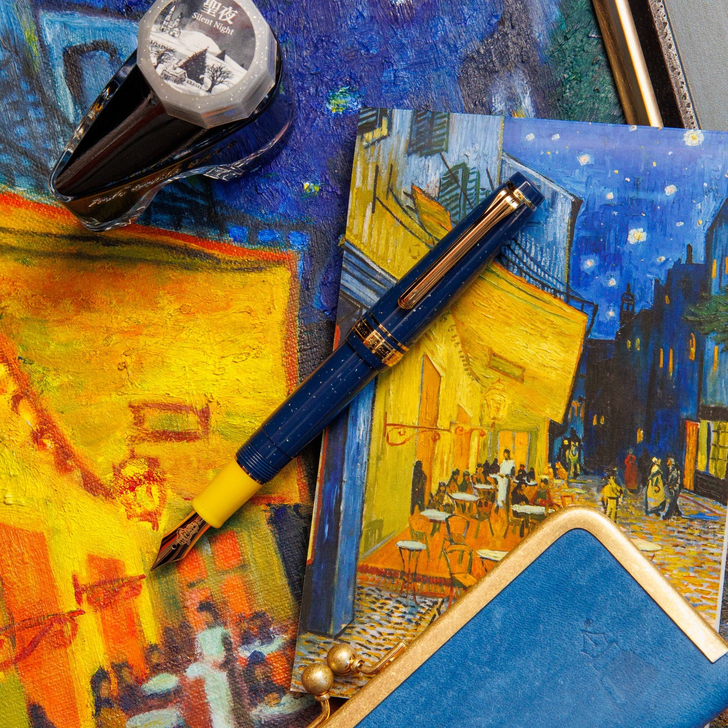 夜のカフェテラス 口金ペンケース ショート2本挿 BUNGUBOX x 編吟革盤舎