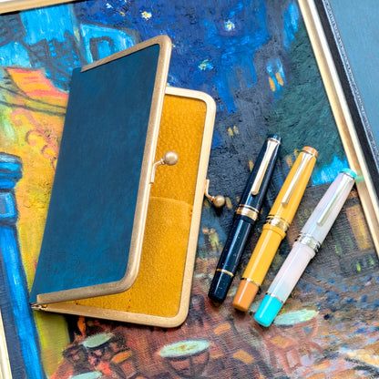 夜のカフェテラス 口金ペンケース ショート3本挿 BUNGUBOX x 編吟革盤舎