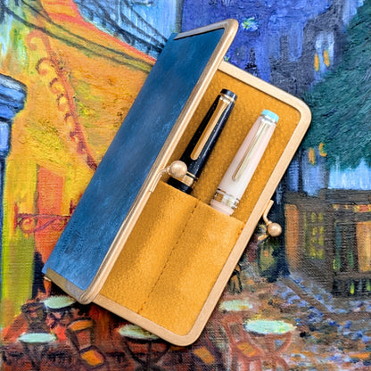 夜のカフェテラス 口金ペンケース ショート3本挿 BUNGUBOX x 編吟革盤舎