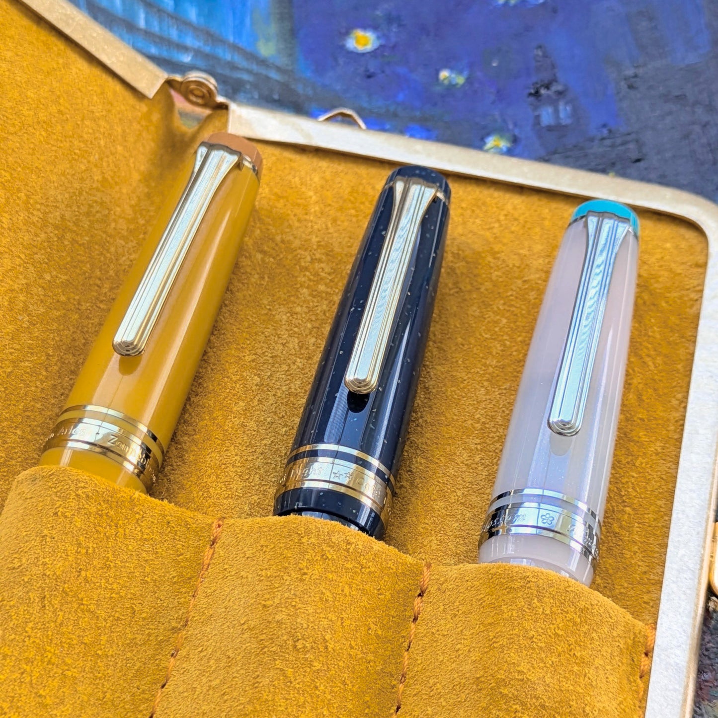 夜のカフェテラス 口金ペンケース ショート3本挿 BUNGUBOX x 編吟革盤舎