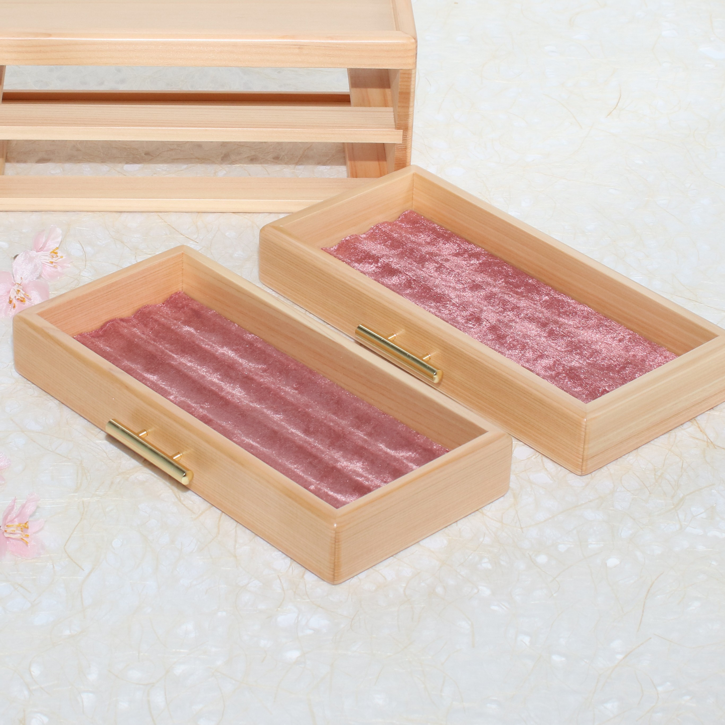 陽桜(ひざくら) ペンボックス8本用 ２段 (布・桜) BUNGUBOX x 豊岡クラフト