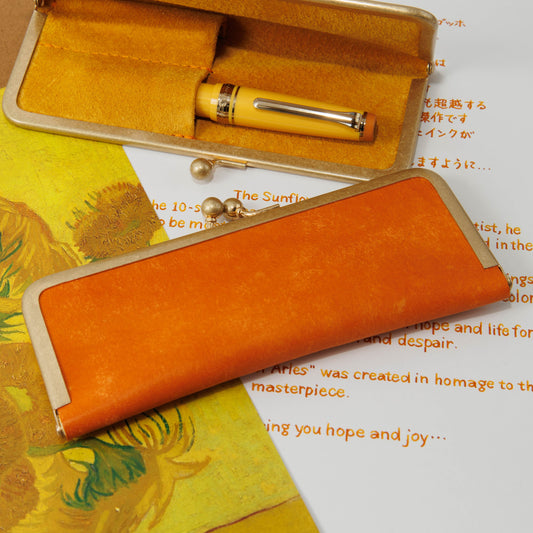 Sunflowers of Arles pen case for 2 short pens, BUNGUBOX x Penguin Kaban-sha