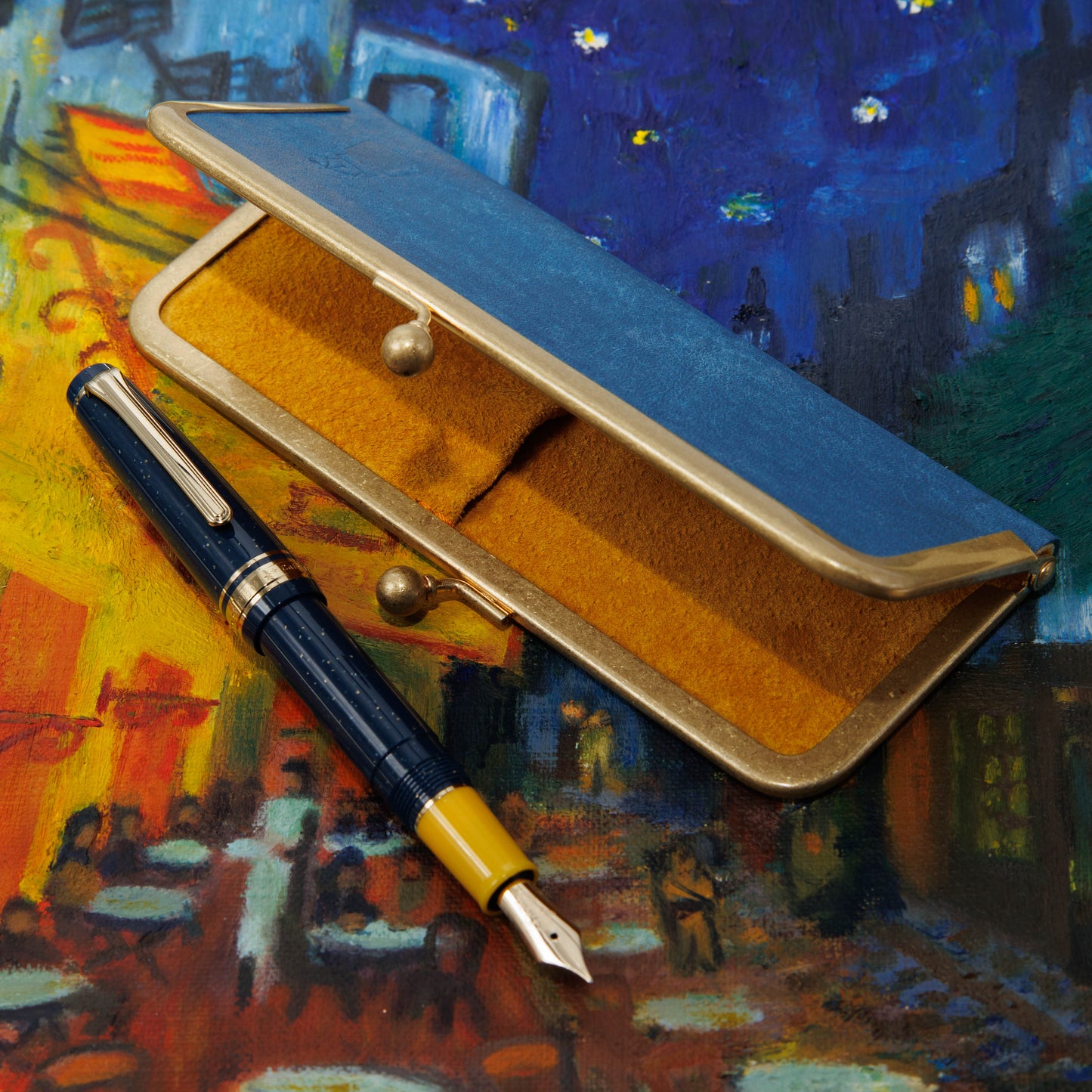 夜のカフェテラス 口金ペンケース ショート2本挿 BUNGUBOX x 編吟革盤舎